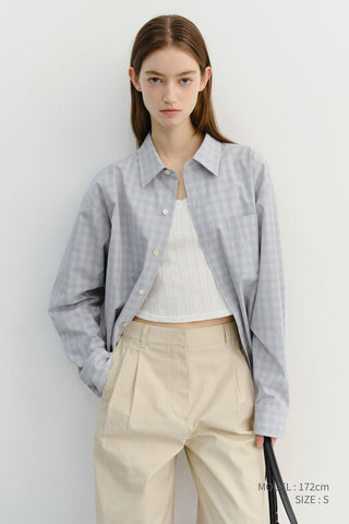 UNISEX CROPPED CHECKED SHIRT SOFT BLUE CHECK