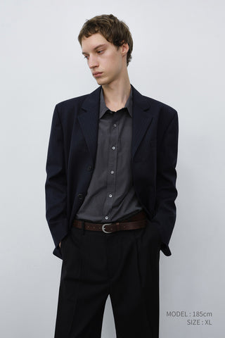 UNISEX CLASSIC 3 BUTTON WOOL BLAZER NAVY STRIPE