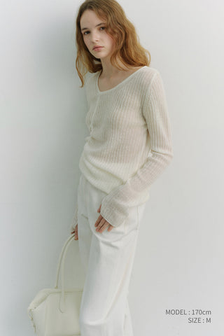 2-WAY SHIRRING KNIT TOP IVORY