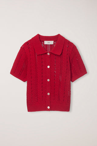 COLLARED HALF SLEEVE CARDIGAN RED