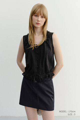 FRILL SLEEVELESS BLOUSE BLACK