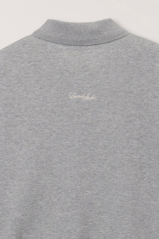 UNISEX LEATHER LOGO COLLARED T-SHIRT MELANGE GREY