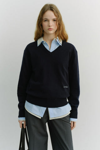 UNISEX SOFT V-NECK SWEATER FRENCH NAVY