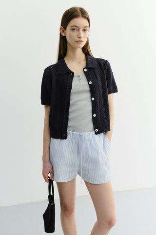 PAJAMA MINI SHORTS SOFT BLUE STRIPE