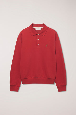 UNISEX LEATHER LOGO COLLARED T-SHIRT RED