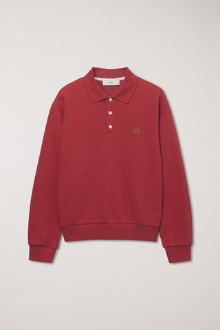 UNISEX LEATHER LOGO COLLARED T-SHIRT RED