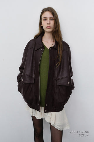 UNISEX OVERSIZED VINTAGE LEATHER BLOUSON BROWN