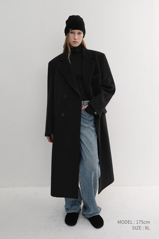 UNISEX LOOSE DOUBLE-BREASTED COAT BLACK