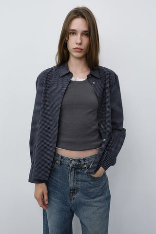 ESSENTIAL SLIM CHECKED SHIRT BLUE NAVY