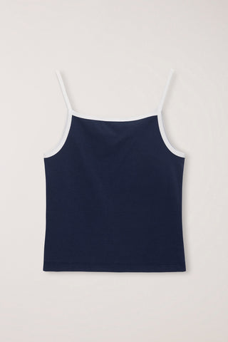 2-TONE TRIM SLEEVELESS TOP NAVY IVORY