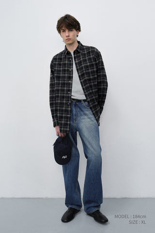 UNISEX CHECKED FLANNEL BD SHIRT NAVY GREY