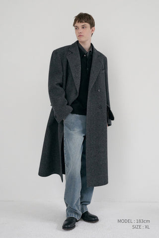 UNISEX LOOSE DOUBLE-BREASTED COAT CHARCOAL MELANGE