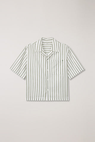 CROPPED OPEN COLLARED STRIPED SHIRT GREEN STRIPE