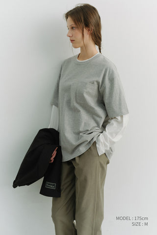 UNISEX LAYERED SET-UP T-SHIRT MELANGE GREY OFF WHITE
