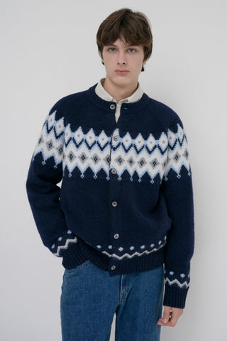 UNISEX CHUNKY PATTERN CARDIGAN NAVY