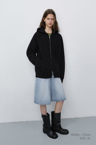 UNISEX HOODED KNIT CARDIGAN BLACK