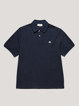 UNISEX LEATHER LOGO POLO SHIRT NAVY