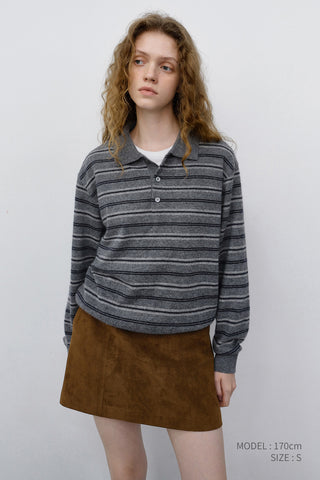 UNISEX COLLARED STRIPED SWEATER GREY