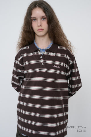 UNISEX MULTI STRIPE COLLARED T-SHIRT BROWN STRIPE