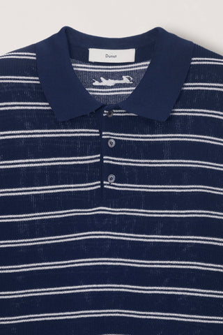 UNISEX SOFT STRIPED POLO KNIT NAVY