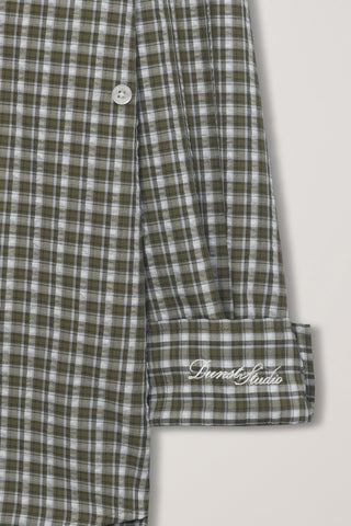 UNISEX OVERSIZED BD CHECKED SHIRT KHAKI GREEN CHECK