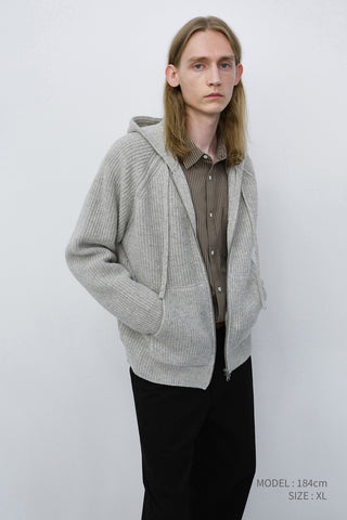 UNISEX HOODED KNIT CARDIGAN LIGHT MELANGE GREY