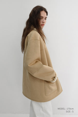 UNISEX REVERSIBLE SOFT SHEARLING HALF JACKET SOFT BEIGE