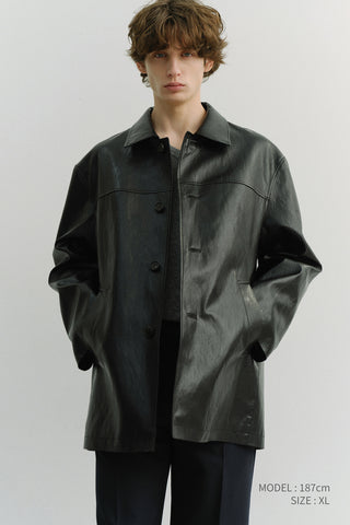 UNISEX ALTER-LEATHER HALF JACKET BLACK