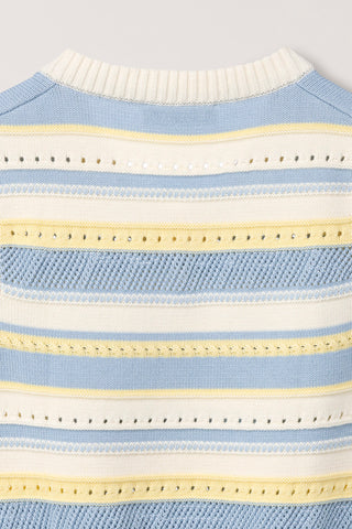 UNISEX CRAFTED STRIPED KNIT VEST CREAM SOFT BLUE