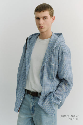 UNISEX CLASSIC HOODED SHIRT SOFT BLUE CHECK