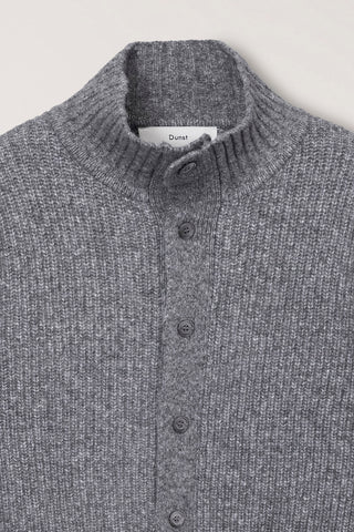 UNISEX HIGH NECK BUTTON CARDIGAN MELANGE GREY