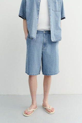 UNISEX LINEN DENIM SHORTS LIGHT BLUE
