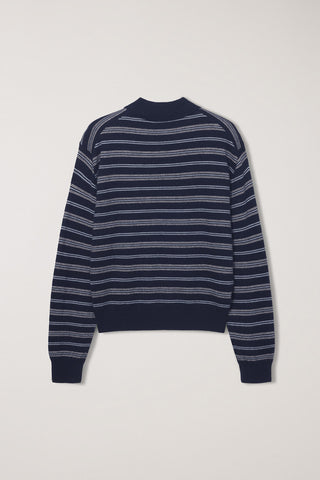UNISEX COLLARED STRIPED SWEATER NAVY