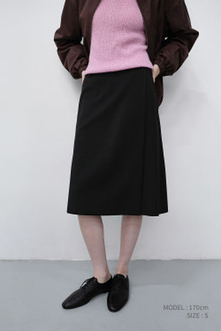 PLEATS MIDI WRAP SKIRT BLACK