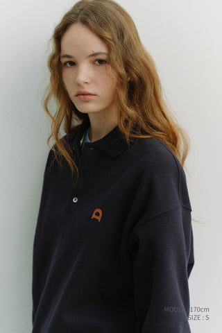 UNISEX LEATHER LOGO COLLARED T-SHIRT FRENCH NAVY
