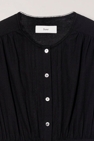 MAXI SHIRRING HALF SLEEVE DRESS BLACK