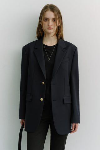 UNISEX 2 BUTTON WOOL BLAZER NAVY