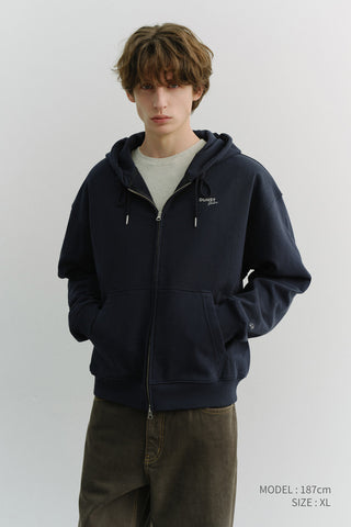 UNISEX CROPPED ZIP-UP HOODIE NAVY