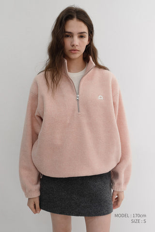 UNISEX HALF ZIP-UP FLEECE SWEATSHIRT CANDY PINK