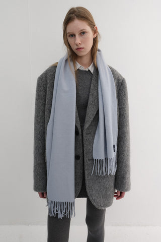 FRINGED CASHMERE MUFFLER SOFT BLUE