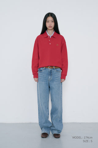 UNISEX LEATHER LOGO COLLARED T-SHIRT RED