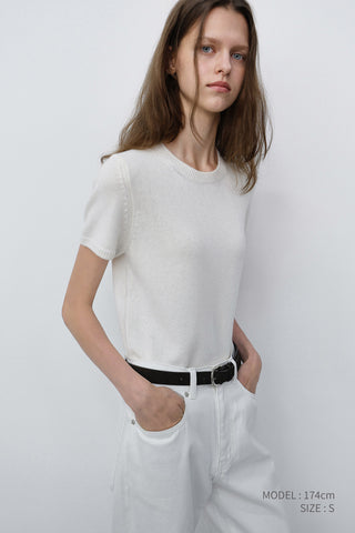 HALF SLEEVE KNIT TOP IVORY