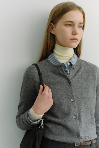 ESSENTIAL CREWNECK KNIT CARDIGAN MELANGE GREY
