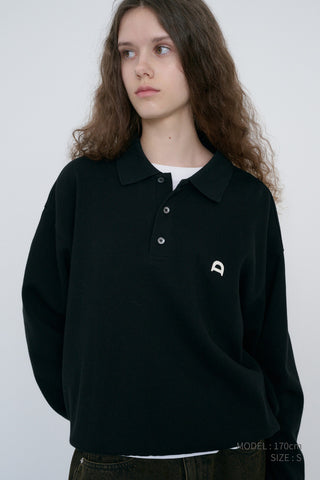 UNISEX LEATHER LOGO COLLARED T-SHIRT BLACK