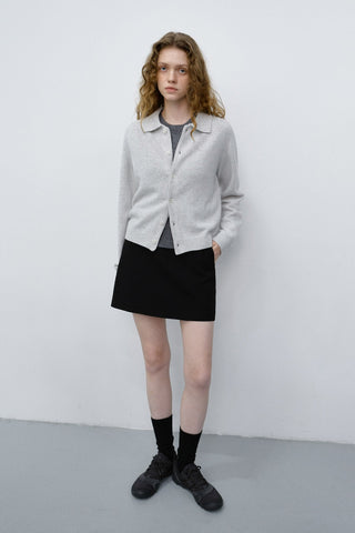 UNISEX COLLARED KNIT CARDIGAN LIGHT MELANGE GREY