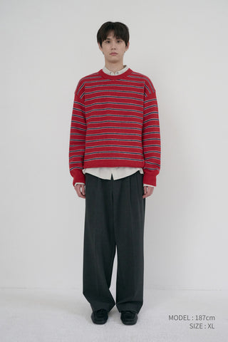 UNISEX STRIPED CHUNKY SWEATER RED