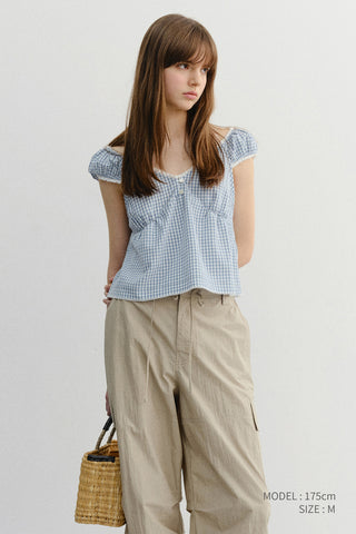 2-WAY SHOULDER BLOUSE BLUE CHECK