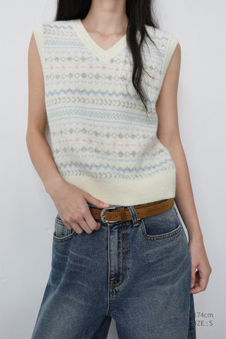 UNISEX CRAFTED V-NECK KNIT VEST CREAM