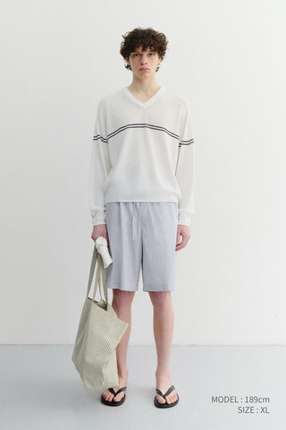 UNISEX PAJAMA BERMUDA SHORTS BLUE STRIPE