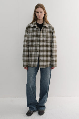 UNISEX QUILTED FLANNEL SHIRT KHAKI CHECK